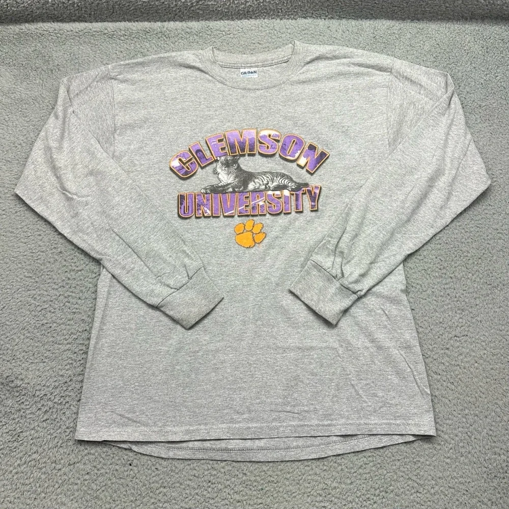 Gildan Ultra Cotton Heavyweight Size Large Clemson Univ. Tigers Gray L/S T-Shirt
